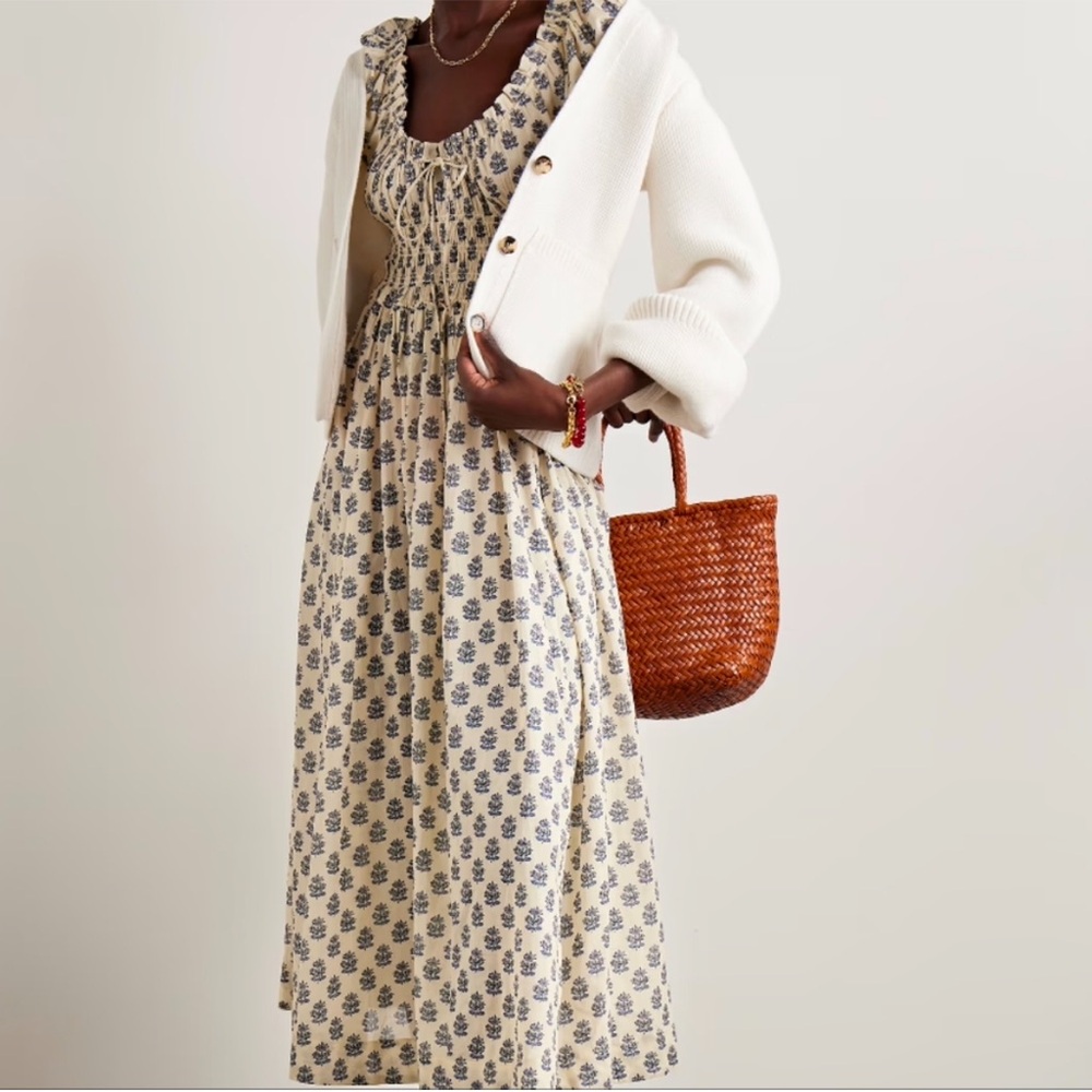 DOEN Floral Cream and Blue Dress